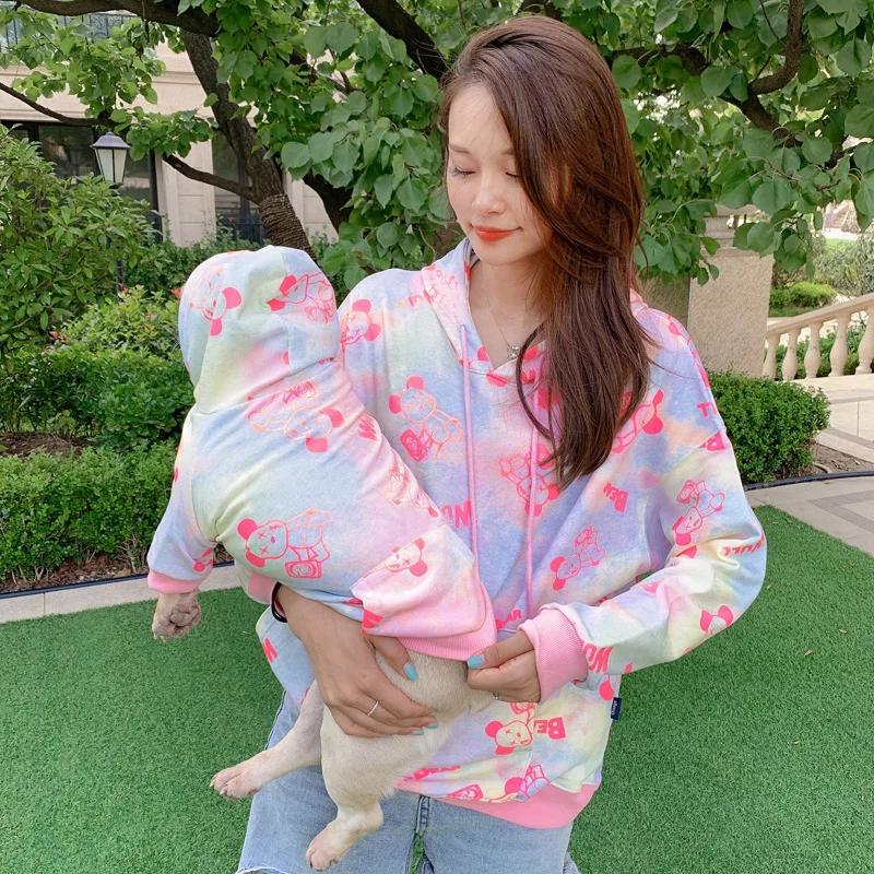 Designer Dog Clothes Wholesale Spring&autumn New Cat Pet Hooded Tie-dye Sweater Korean Dog Two-legged Clothes for Dogs Pink Blue