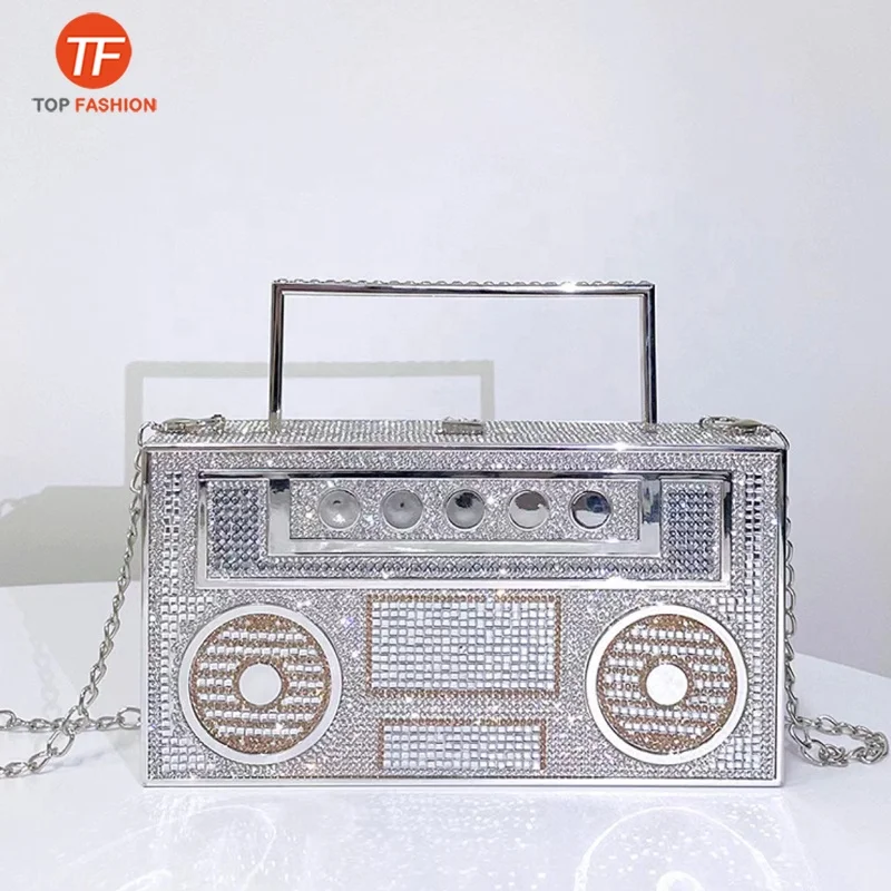 Factory Wholesale 2022 Boombox Clutch Crystal Rhinestone Clutch Purse Party Radio Evening Bag Diamante Handbag
