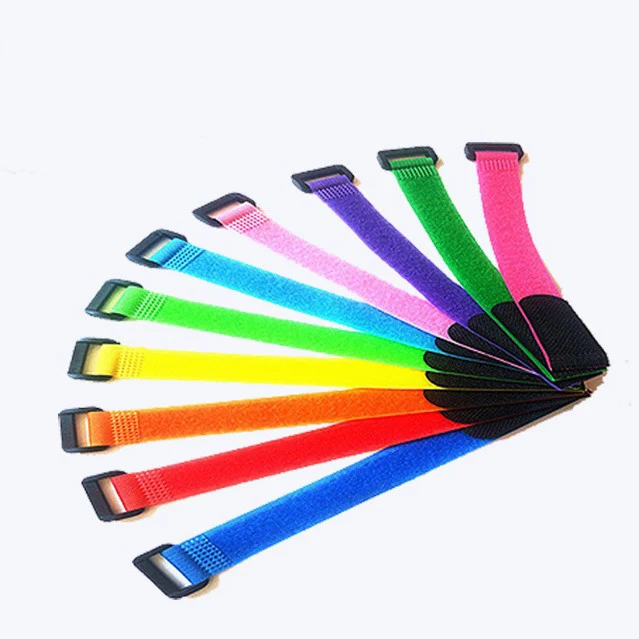 High Quality Adjustable Cable Tie Holder Double-Sided hook and loop Cable Ties Cinch Strap with Plastic Buckle