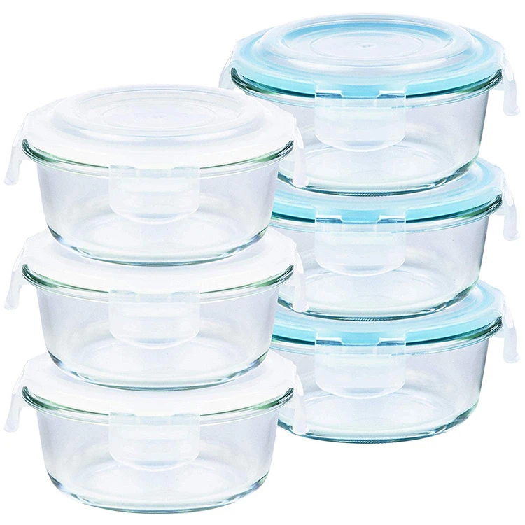 Round Lunch Box clear Glass Containers for Food Storage Kitchen High