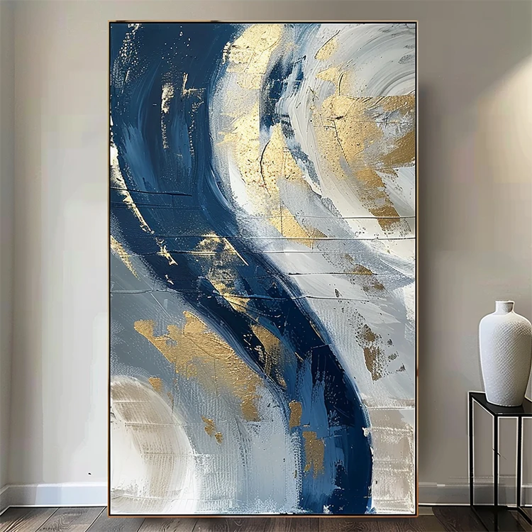 Home Decor Handmade Modern Canvas Wall Art Blue Gold Abstract Artworks Luxury Wall Paintings