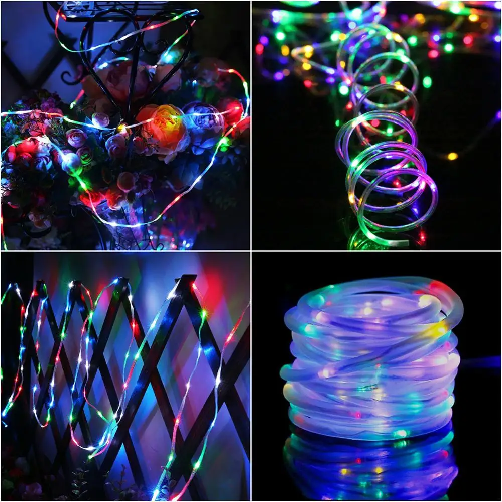 7M 50Led 8 Modes Battery Powered Outdoor Waterproof Tube Light Christmas Tree Rope Copper Wire  Decoration String Light
