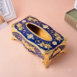European Zinc Alloy Electroplated Rectangle Tissue Box For Home Decoration