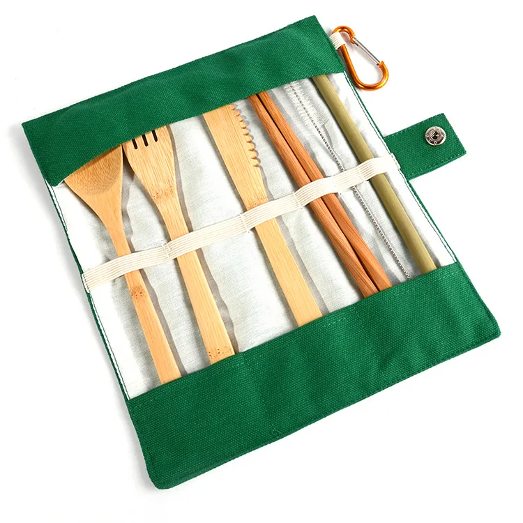 Eco-friendly portable organic tableware creative outdoor travel bamboo reusable straw cutlery set