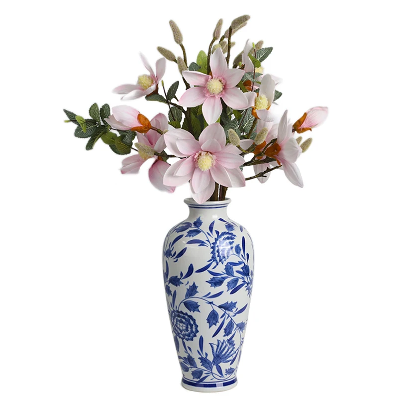 Redeco Handmade Chinese Blue And White Porcelain Vasevases Decor Ceramic Vases For Home Decor