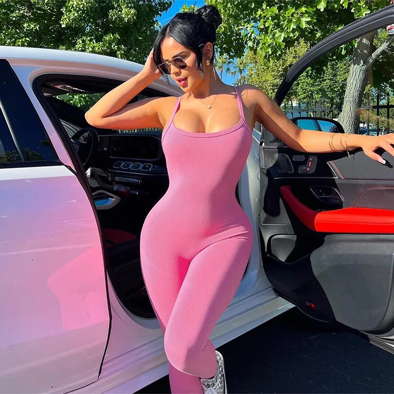 2024 повседневные Летние Комбинезоны женские однотонные лаконичные эластичные комбинезоны без рукавов с открытой спиной