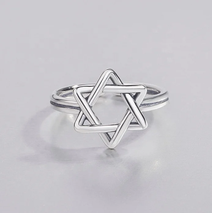 Custom personalized jewish jewelry star of david ring 925 sterling silver hexagon open rings