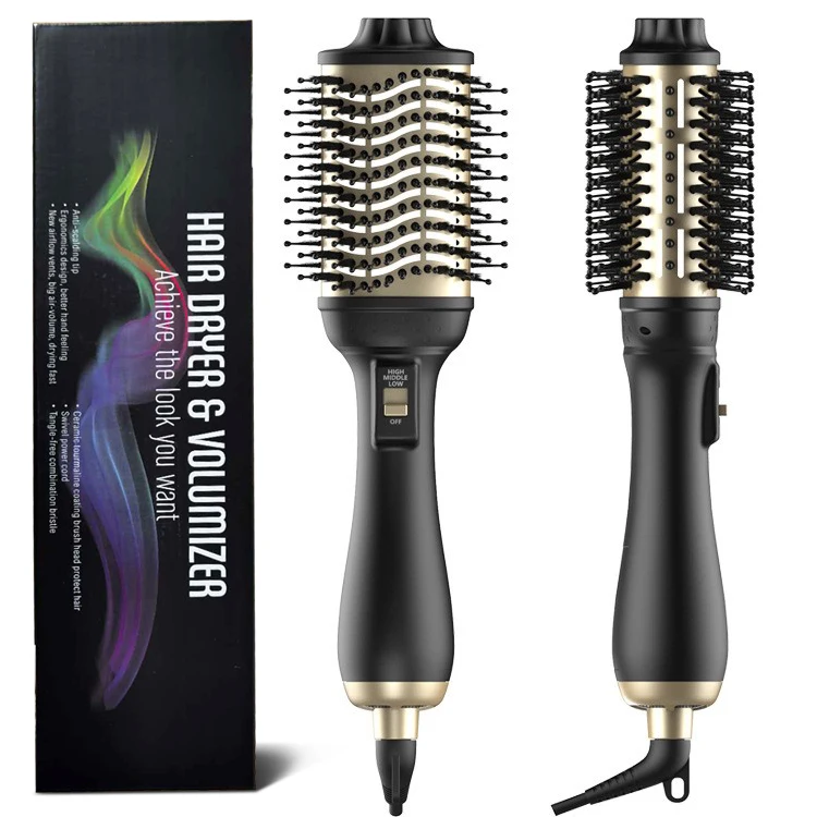 
professional black gold hair styling salon beauty tools electric one step hot air styler dryer brush 