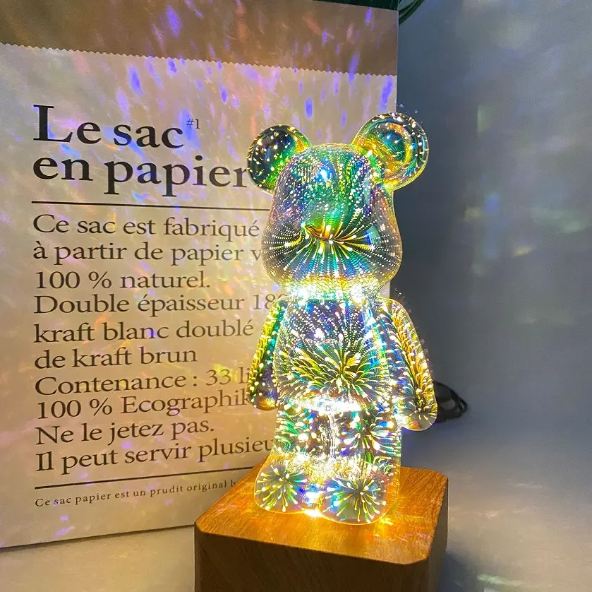 Новый светодиодный 3D стеклянный фейерверк с медвежонком настольная декоративная Гостиная Спальня Rgb небольшой ночной Светильник атмосфера креативный подарок