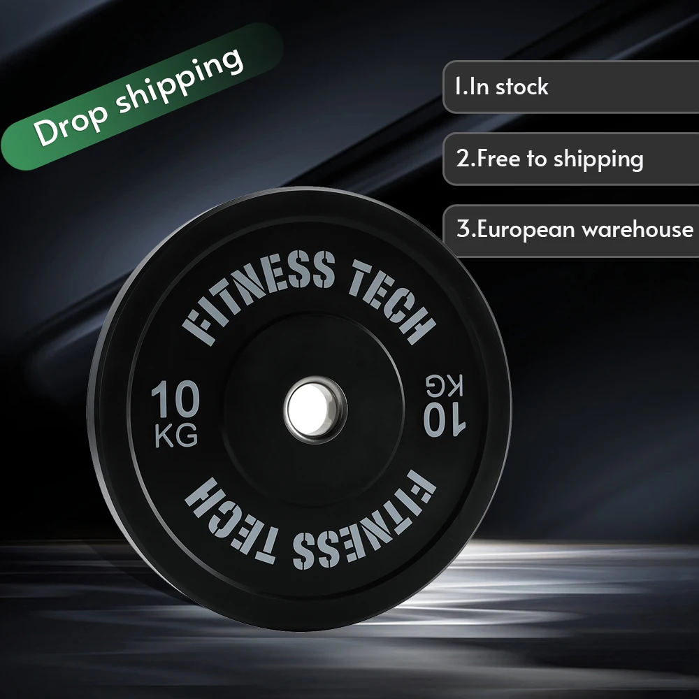 European warehouse 5 kg 25 kg Free Weights black Gym Weight Plates Calibration rubber barbell bumper plates