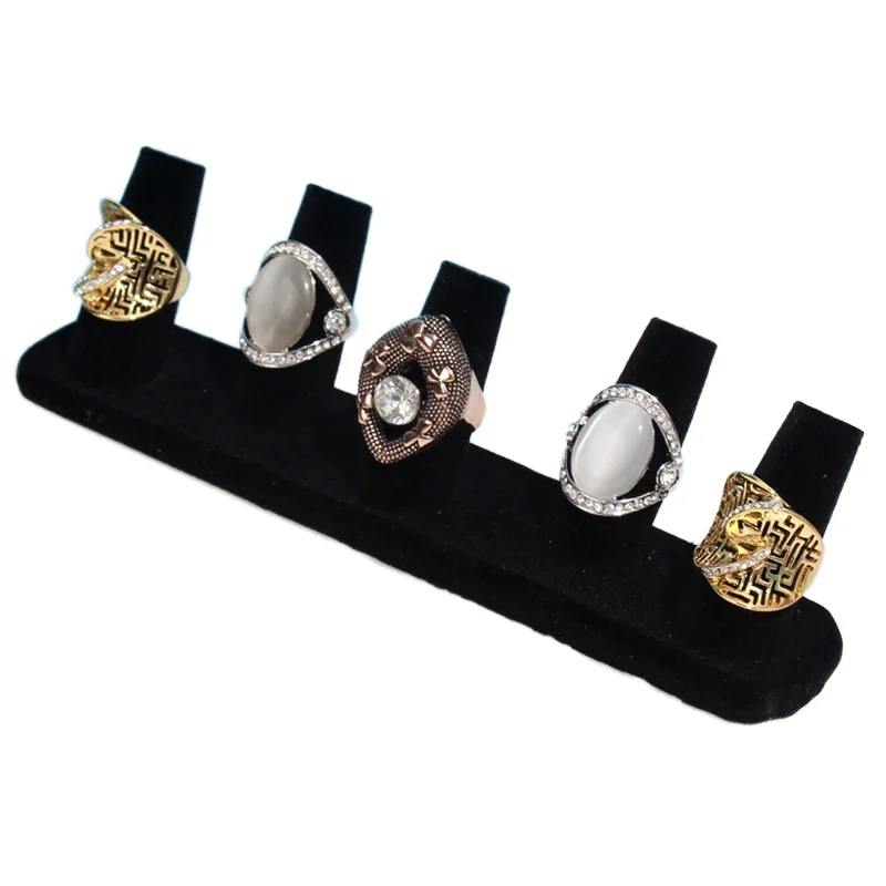 Unique Fancy Ring Jewelry Store Counter Display Holder Stand Luxury Velvet Black Display For Rings