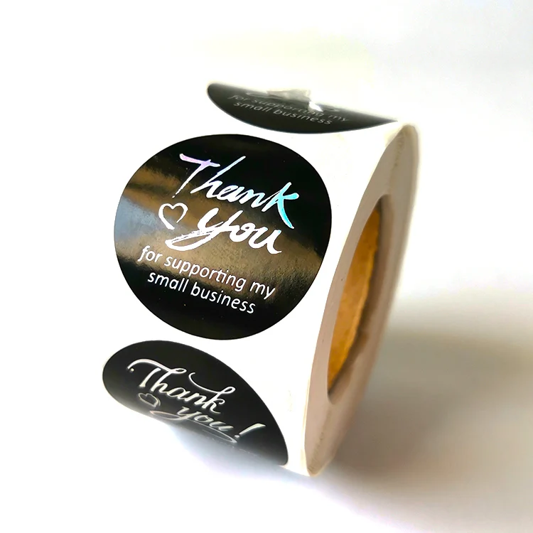 Printed Custom Logo Adhesive Vinyl Roll Labels Package Use Thank You Round Label Sticker