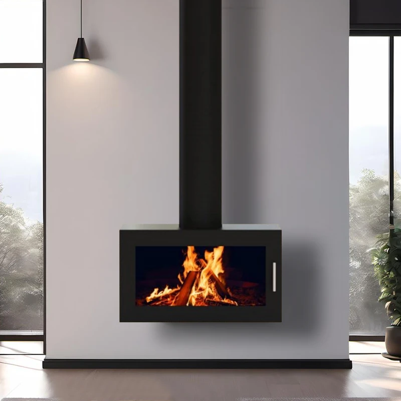2024 Hot Sale Indoor Decorative Firewood Heating Stove Wood Burning Stove Wall Mounted Suspended Fireplace
