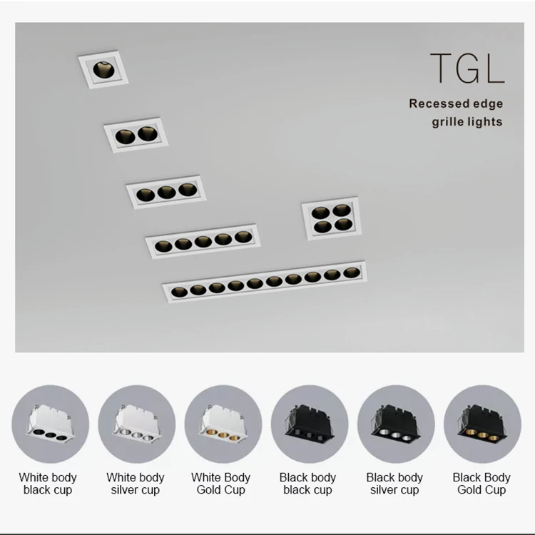 Indoor 3w 6w 9w 12w 15w 25w 1head 2heads 3heads 4heads 5heads 10heads Embedded Aluminum Led Grille Lights