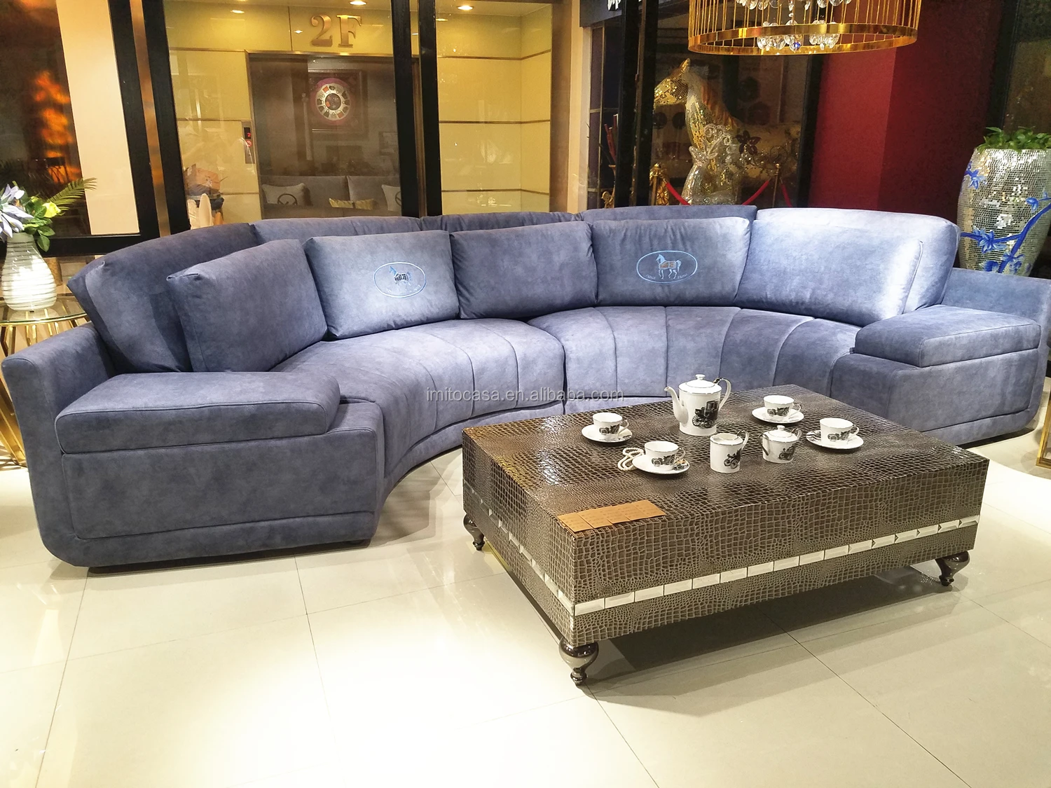 
Luxury Italian Furniture Modern Orange Velvet Sofa Set 7 Seater / FF Style Quality Fabric Sofa Bed Half-Round Sofa Couch 