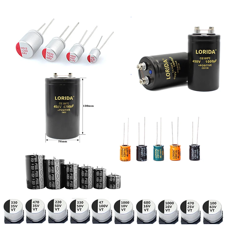 Lorida ODM/OEM 63V 47UF 6*11 6800Uf 450V Condensateur Electrolytique 500V 5600Uf 6800Uf 80V Electronics Electrolytic Capacitors