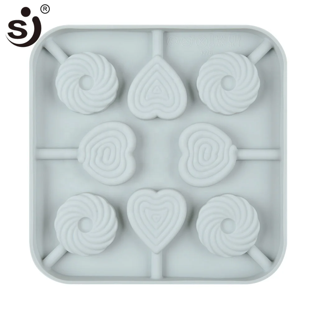Silicone mold 8 lattices love and roundness  lollipops DIY mold with a plastic rod different shape for select