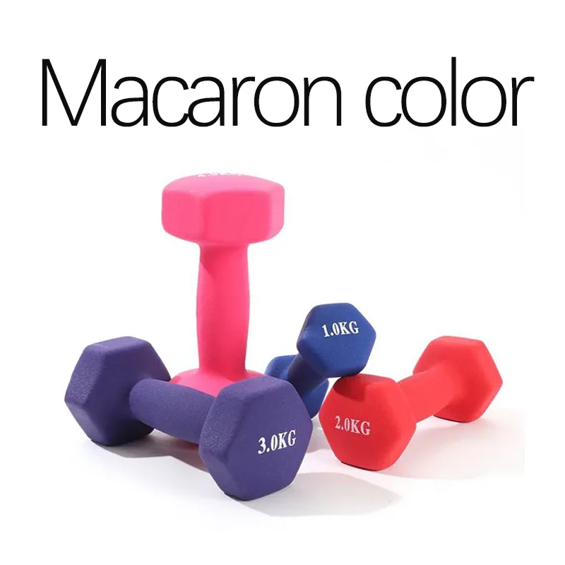Hot Sale  1-10KG Hex Frosted or Bright Plastic Dipped Free Weights Dumbbells For Women Solid Cast Iron Fitness Rubber Dumbbell
