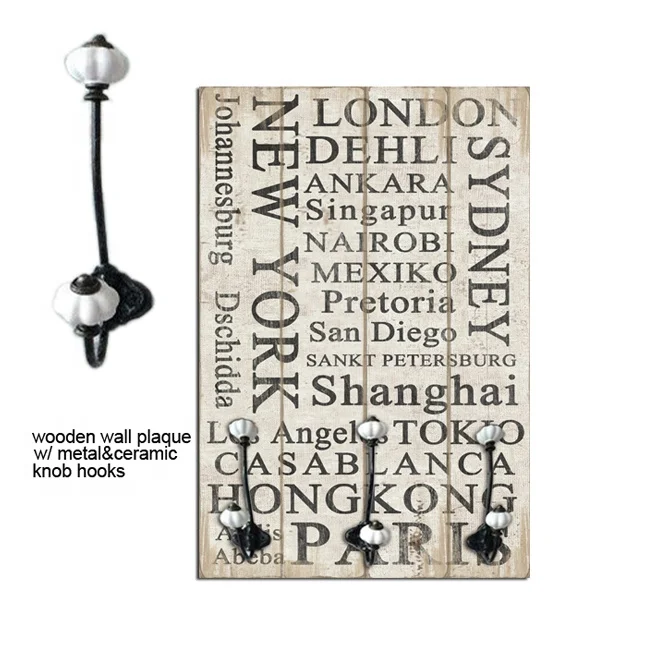 
Shabby chic decoration flower style wood plaque with hooks decorative metal plaque 