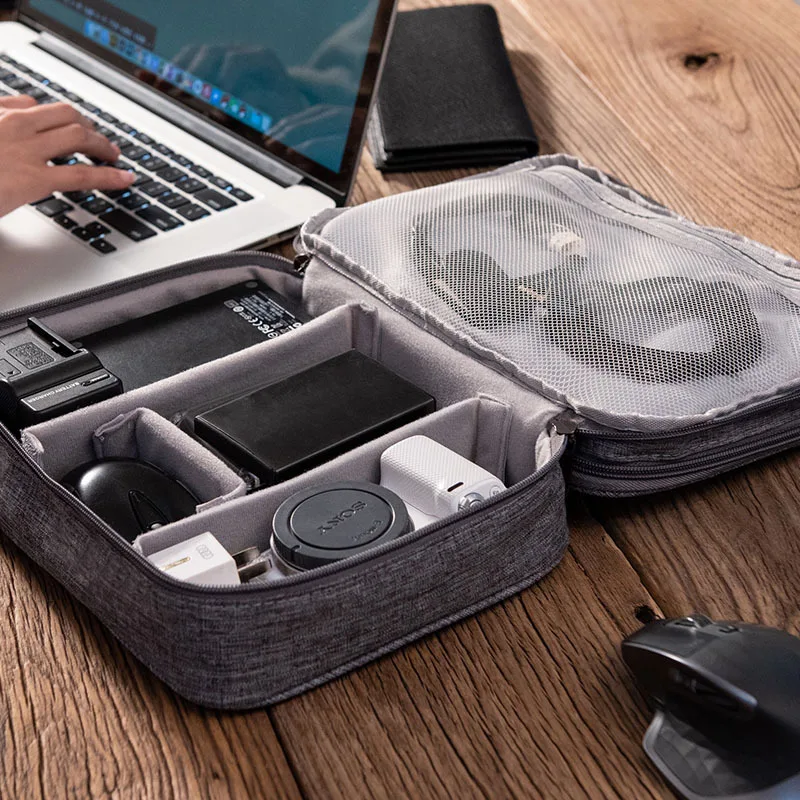 Custom Portable SD Card USB Flash Drive Charging Power Bank Travel Box Electronic Storage Bags Double Layers Cable Organizer