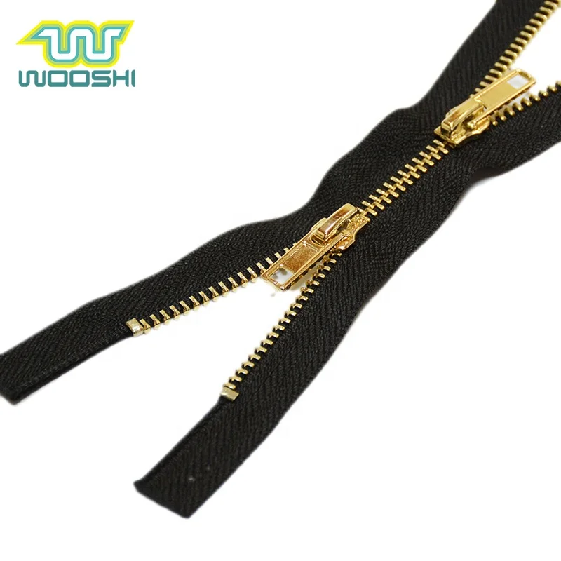Heavy Duty Double Sided Zipper With Gold Corn Teeth 2 Slider Brass Metal Zipper For Suitcase