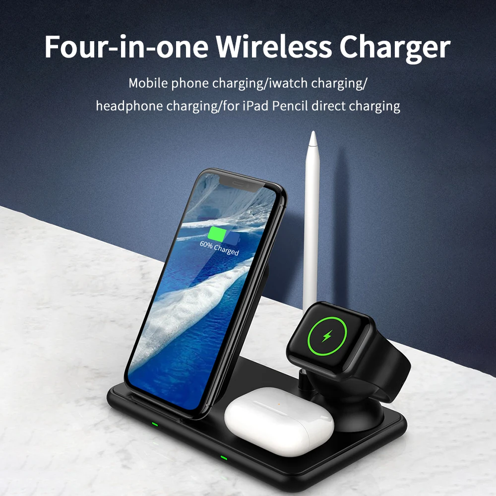 Лидер продаж, магнитный мобильный телефон с быстрой зарядкой 15 Вт, 4 в 1 или 3 в 1, беспроводное зарядное устройство Qi, подставка, лампа, зарядная станция