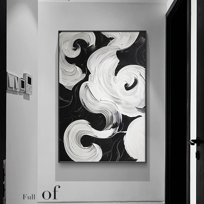 Black and white minimalist living room decoration painting modern simple abstract sofa background wall painting