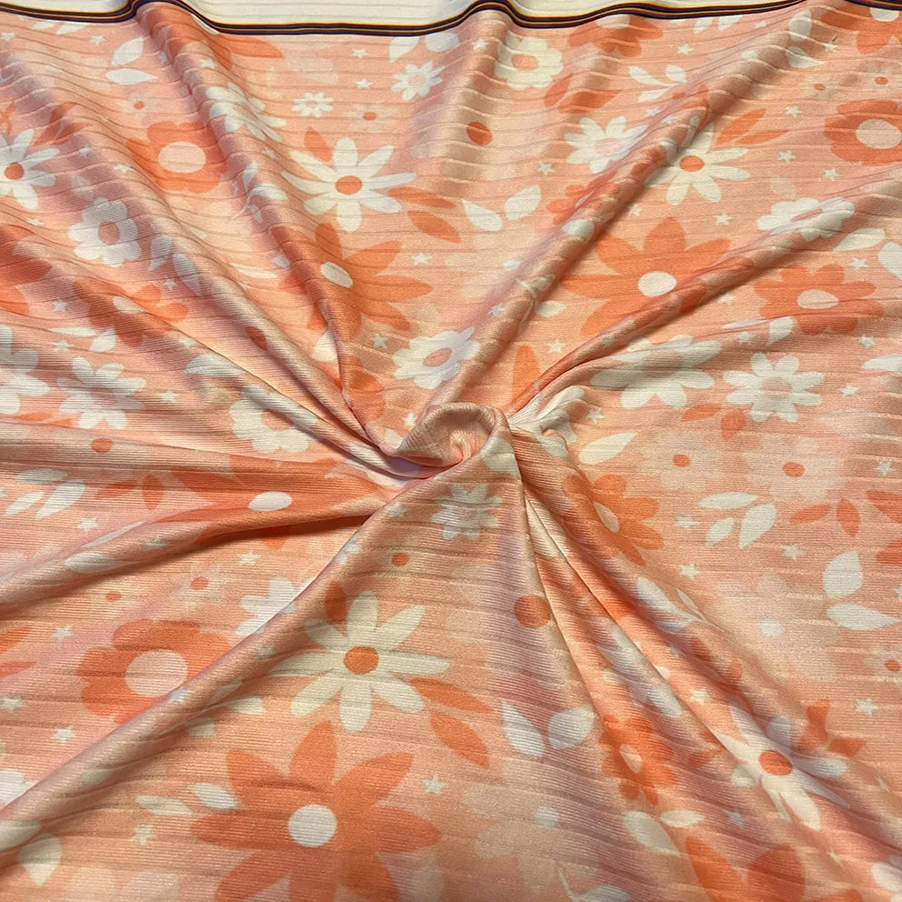 high quality good price low moq custom digital printing polyester wide stretch rib knitted fabric