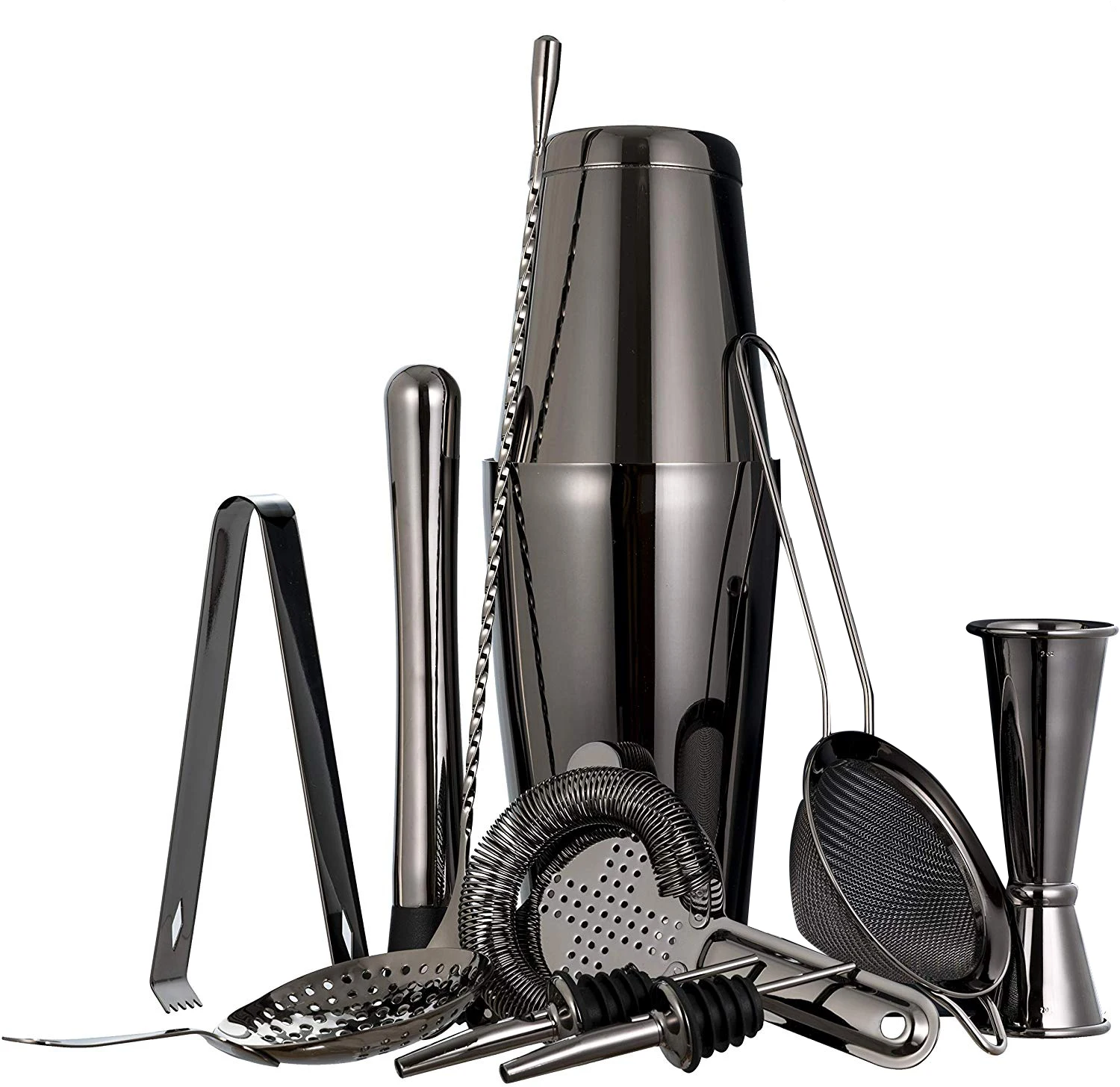 Wholesale 750ml Weighted Black Boston Cocktail shaker set stainless steel bar tools drink bar ware with jigger for festival gift