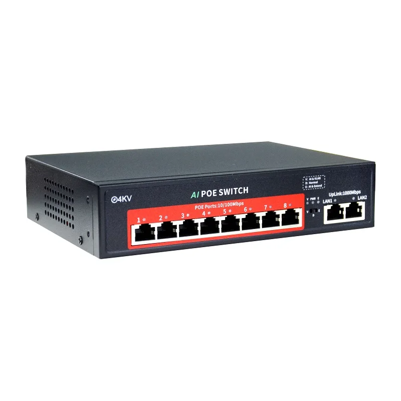 Factory Direct Sales POE SWITCH 8*POE Port + 2 *Uplink  PoE Switch ,120W Built-in Power,IEEE 802.3 af/at POE for IP Camera