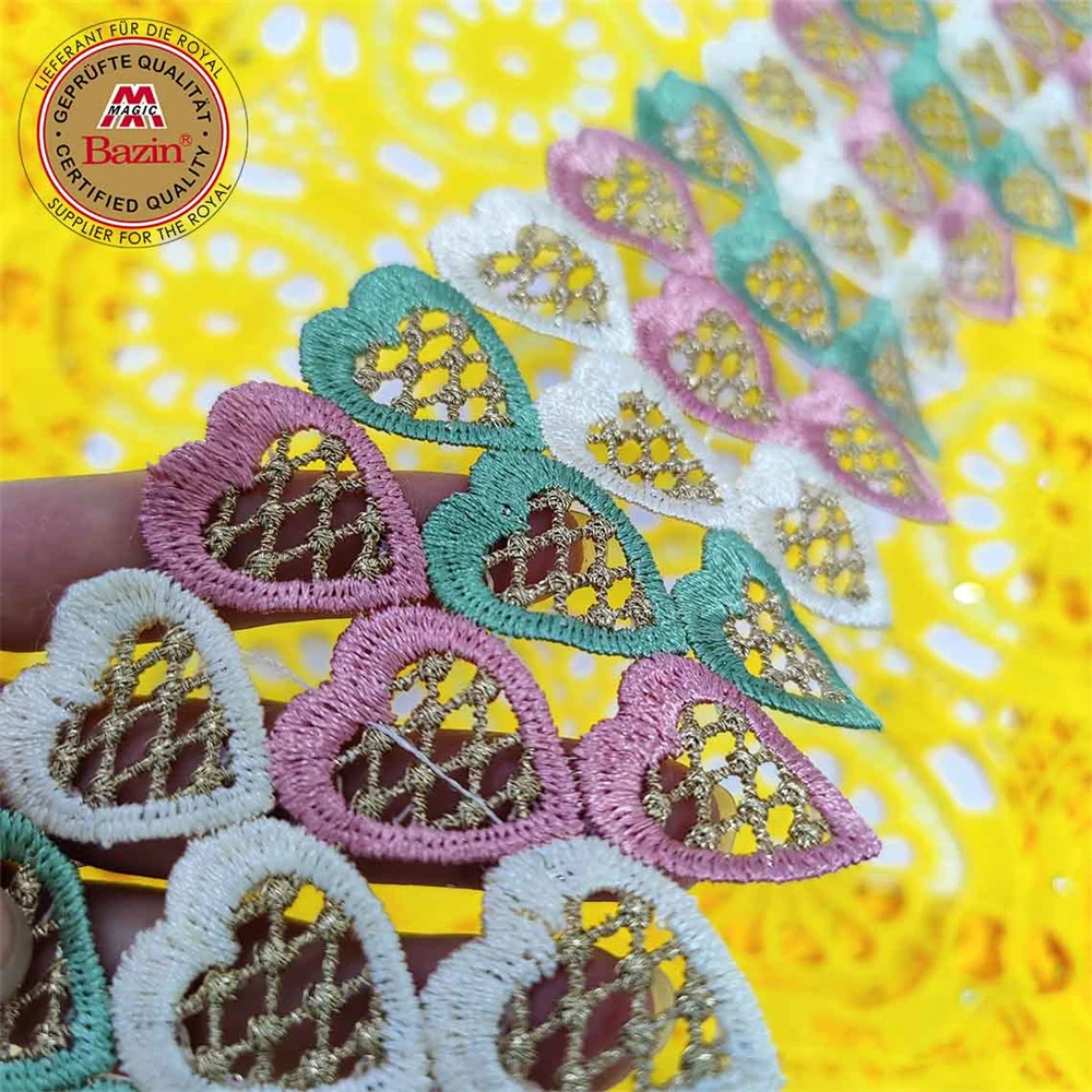 2.5+ 2.5 +5 Yards African Lace Fabric Swiss Voile Lace Brocade Ribbons For Crafts With Bazin Riche Haberdashery Items Material