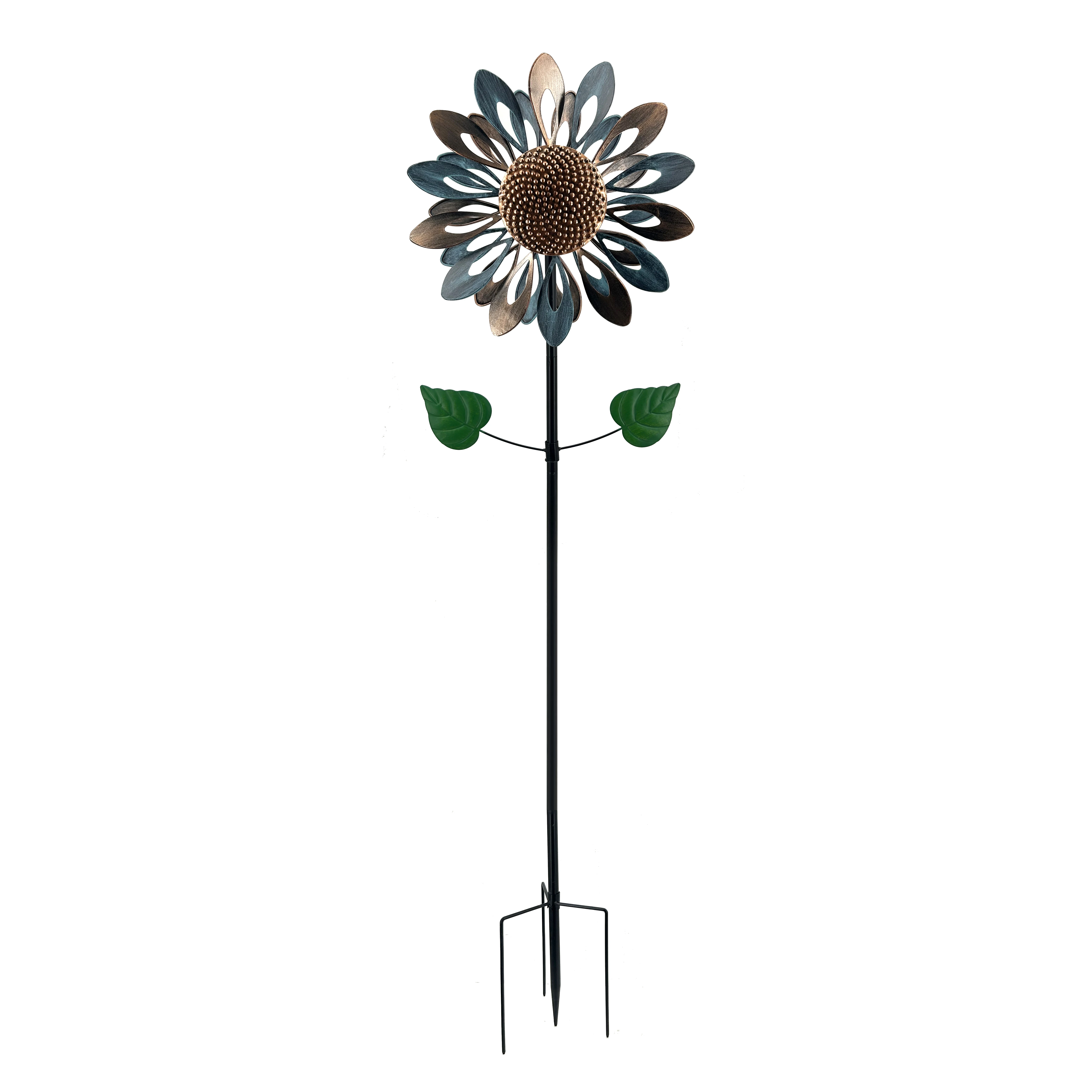 Waterproof Metal Colorful Flower Wind Spinner Stake Decor Garden Double Windmill Solar Stake Lights for Garden Decor