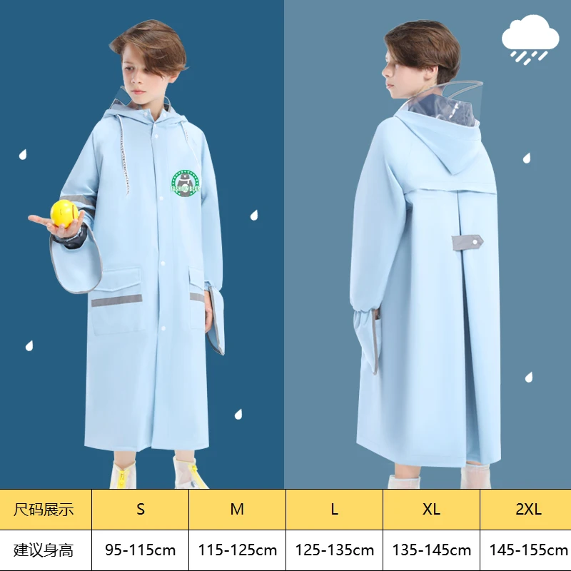 Kids Raincoat Waterproof Rain Poncho Clear Transparent Children kindergarten school Student Rainsuit Protective polyester pongee