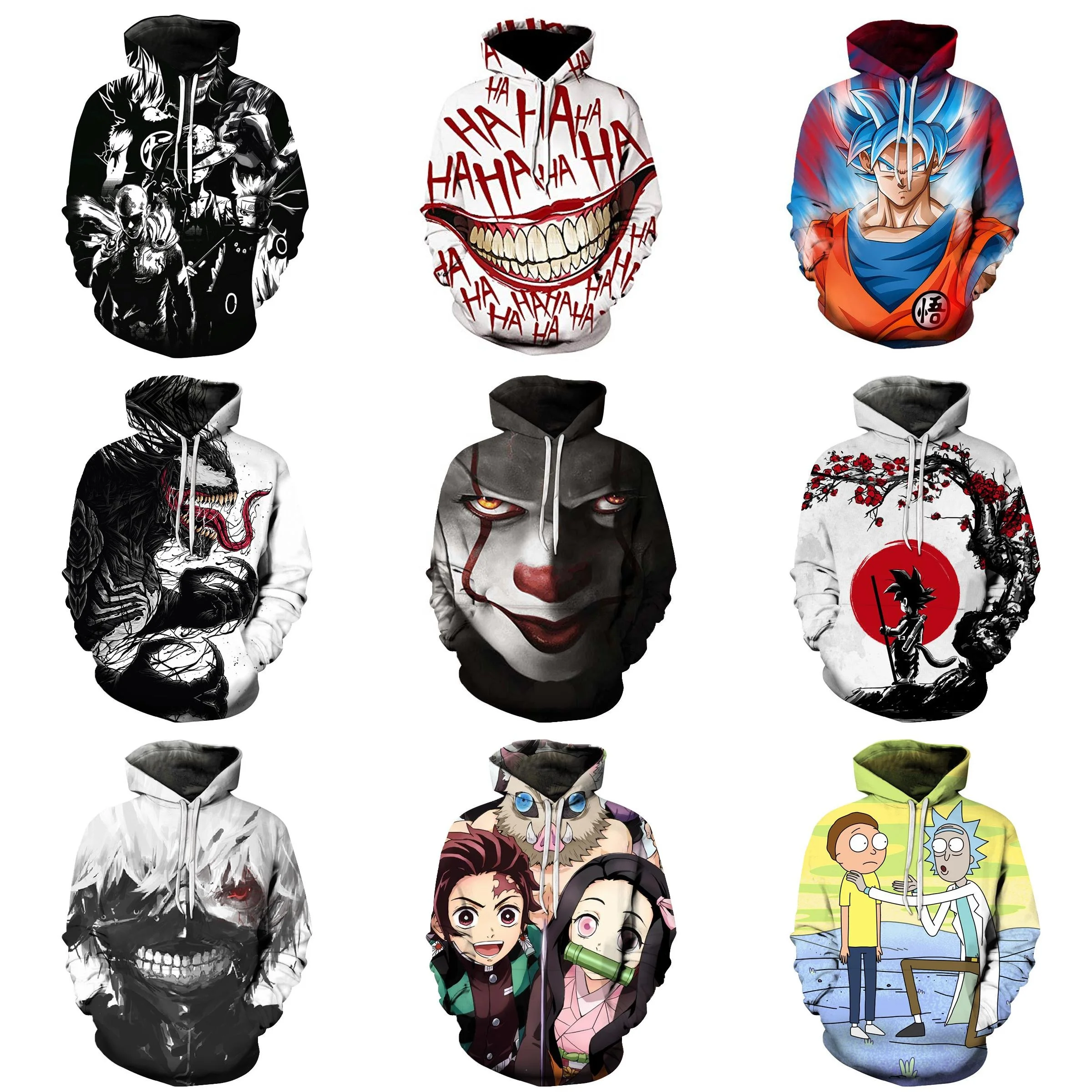 Custom All Over Printing Graphic Clothes Anime Cartoon Character 3d Hoody Sweatshirt