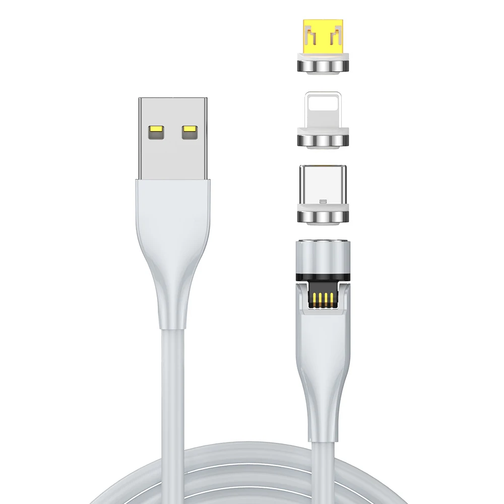 Магнитный вращающийся USB-кабель для зарядки, USB-шнур, кабель 3 в 1, зарядное устройство, беспроводной зарядный адаптер, быстрая зарядка, магнитный светодиодный кабель для телефона