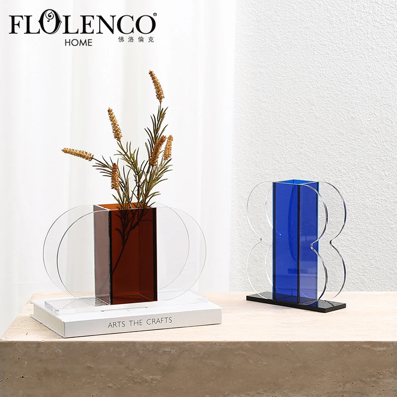 2022 New Arrivals Home Decoration Accessories Small Blue/Brown Plastic Clear Tabletop Acrylic Flower Vase