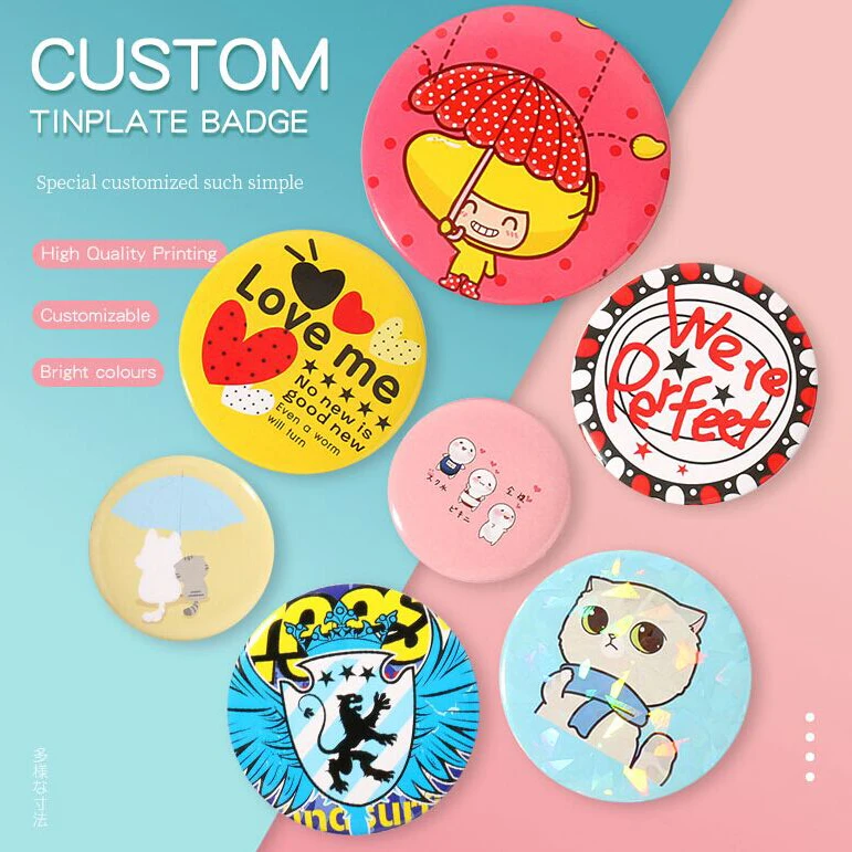 Bomaijie Round Cartoon Custom Logo Quality Personalized Wholesale Pins Badges Tin Customized Button Tinplate Badge From China