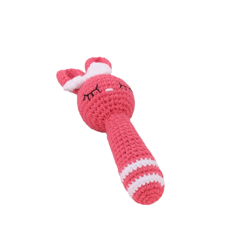 Baby Toys Custom Crochet Rattle Hand Knitted Rabbit Deer Cartoon Animals Crochet Toys Crocheted Baby Rattle Soothing Toy