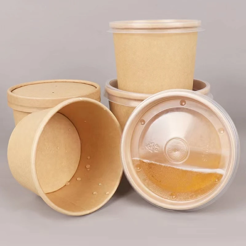 Custom Printing Disposable Kraft Paper Soup Cup Take Away Food Packing Container White Paper Bowl on Sale