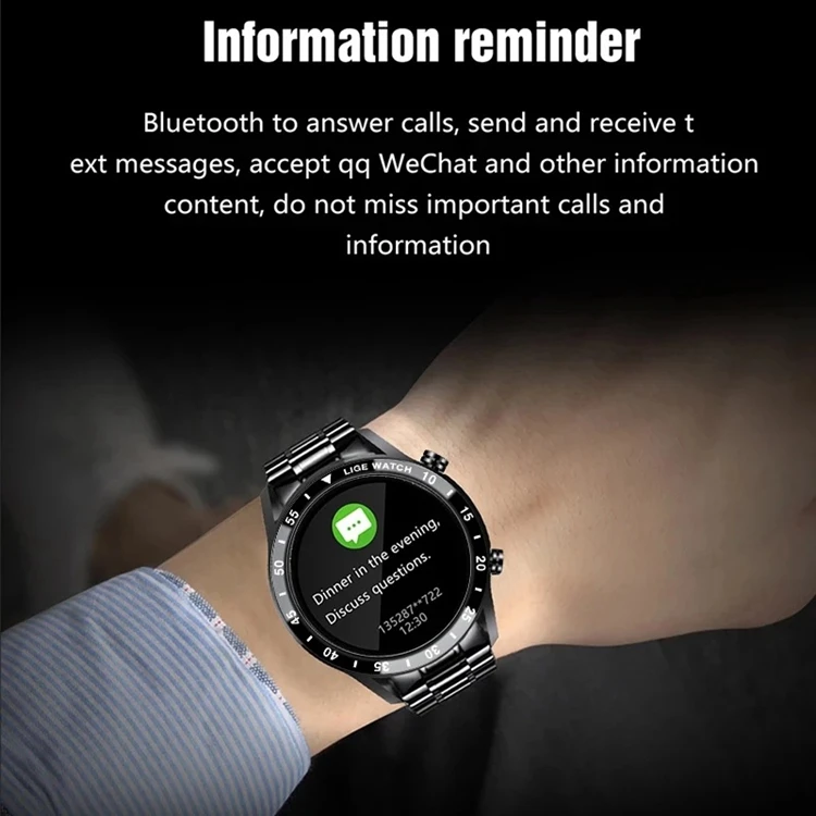 Luxury Brand Lige Mens Full Touch Screen Sports Fitness Watch Suitable For Android IOS Smartwatch