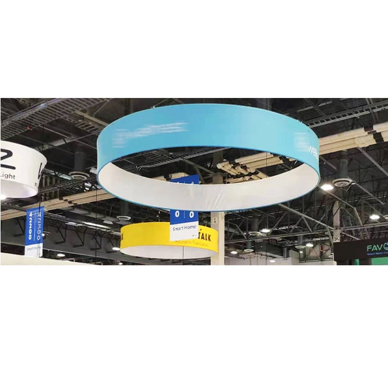Aluminum Tube Tension Fabric Advertising Circle ed Lightbox Ceiling Hanging Banner For Trade Show
