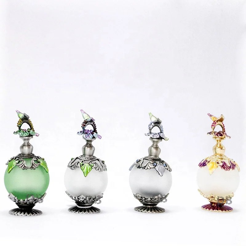 25ml Vintage Patented Metal Hummingbird Perfume Bottle Glass Pocket  Essential Oil Refillable AttarBottles Table Home Decoration