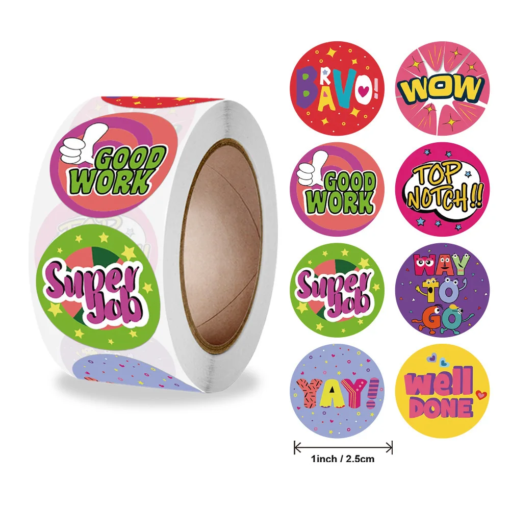 Custom DIY Cartoon Animals Stickers roll Reward Words Stickers for Teachers Encourage Student Kawaii Sticker for Kids Toy