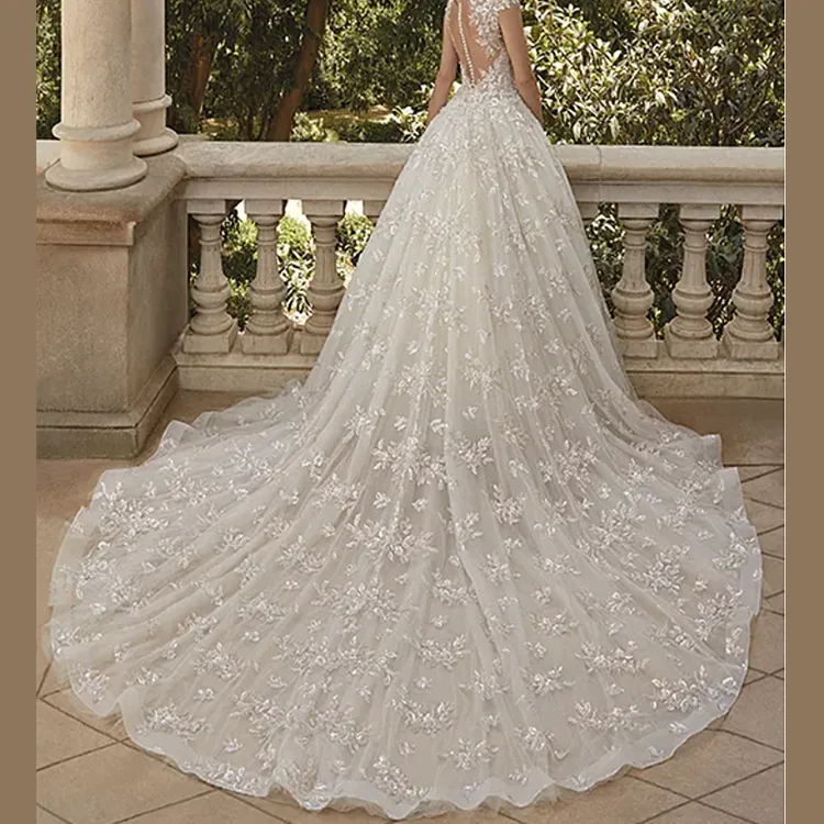 Factory Made French Embroidery Bridal Civil Luxury Wedding Dress Dresses 2024 Elegant For Party