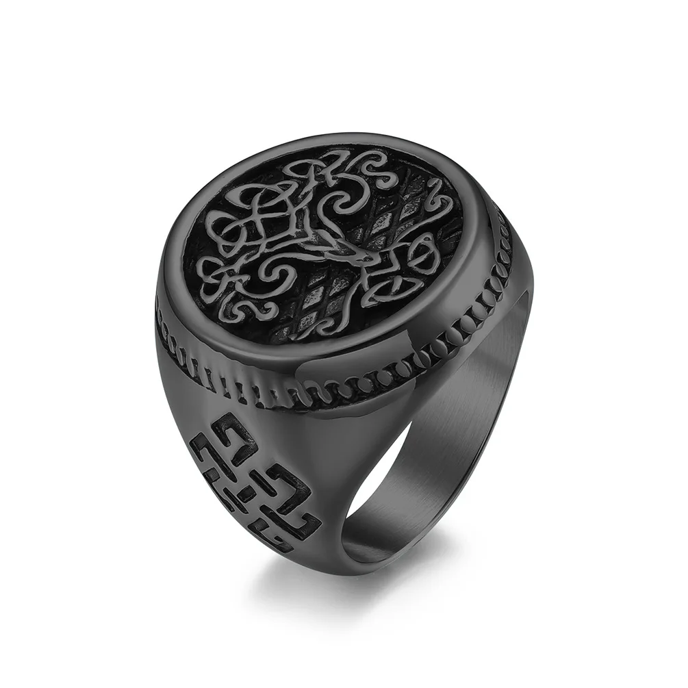 Northern Europe Unique wholesale stainless steel Celtic knot Tree of life non tarnish waterproof jewelry signet men ring vintage