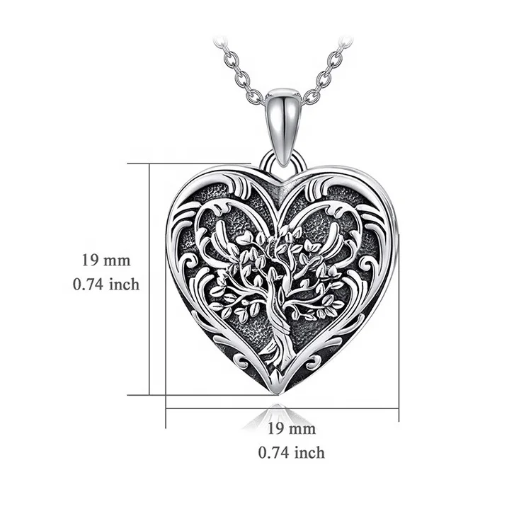 Engraved Logo 925 Sterling Silver  Vintage Style Oxidated Life of Tree Heart Locket Photo Pictures Necklaces