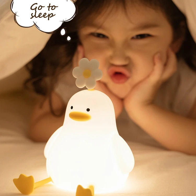Cute Duck and Flower Silicone Nursery Pear Lamp Phone Holder Rechargeable Baby Animal Night Light for Kids
