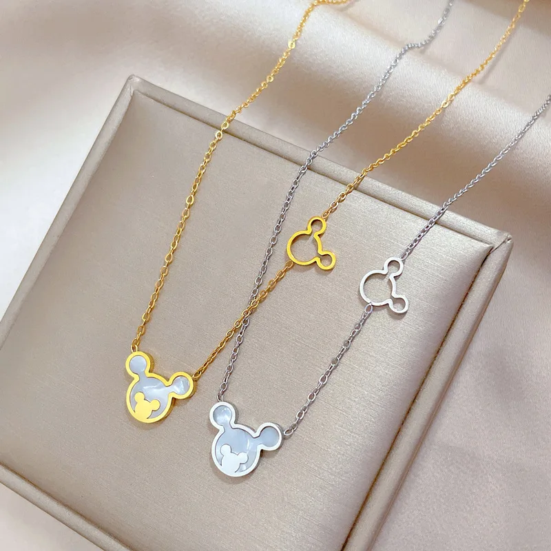 Wholesale Tarnish Free 18K Gold PVD Plating Stainless Steel Women Mouse Head Mickey Pendant Necklace Jewelry