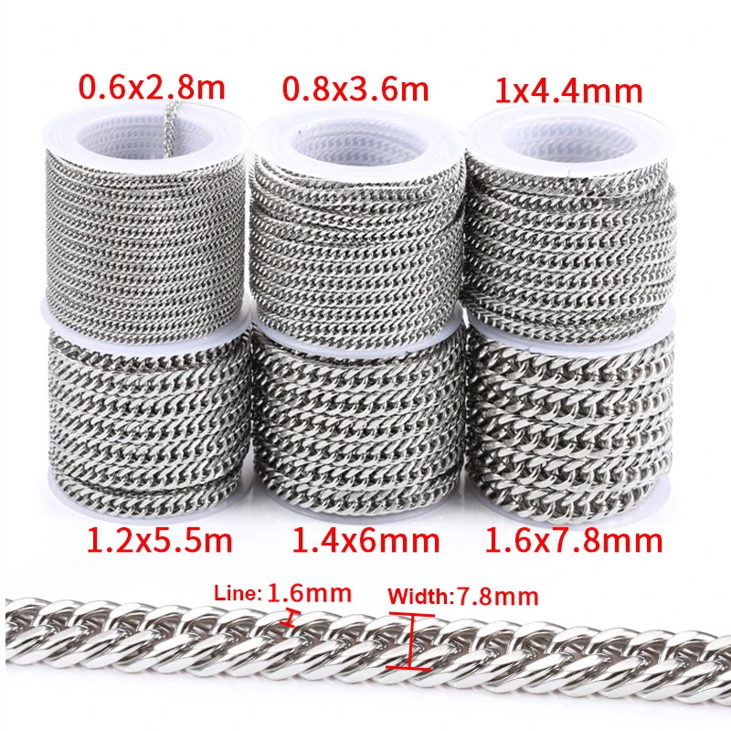 ready stock wholesale price stainless steel jewelry waterproof no tarnish double weaving four-sided grinding chain spool roll