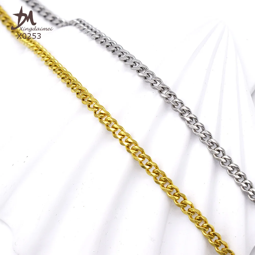 X0253 In Stock Wholesale Jewelry Price Stainless Steel Rope Chain 18K Gold Plated Filled Thin Necklace  Cuban Link Chains
